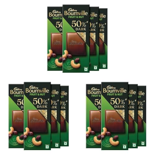 Image of Cadbury Bournville Fruit & Nut 50% Dark Chocolate Bar, 75 g (Pack of 12)