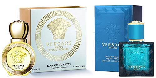 Versace Eros Eau de Toilette Spray for Men and Versace Eros Pour Femme Eau de Toilette Spray for Women Set