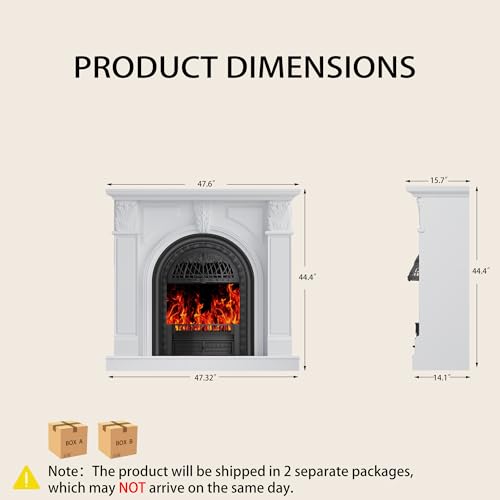 BLANKSPACE 48" Electric Fireplace with Mantel, Tv Stand with Black Birdcage Fire Place Heater and Carved Square Column Design Design for Living Room, Bedroom - Image 2
