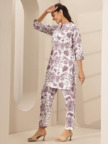 Image of Libas Off white Printed cotton blend Co ords set for Women | daily wear | casual wear | office wear