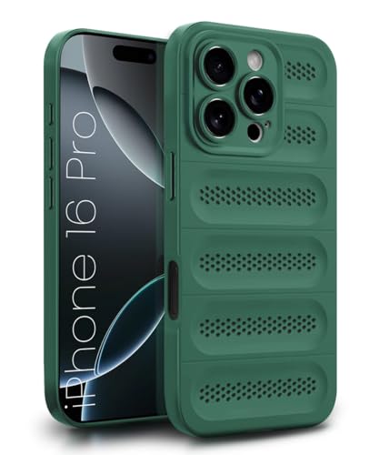 Image of WOW IMAGINE Ultimate Silicone Back Cover Case for iPhone 16 Pro | Heat Dissipation Thin Soft TPU | 360 Camera Protection | Breathable Cooling Holes - Forest Green