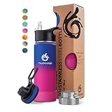 hydro2go ® Trinkflasche aus Edelstahl 500 ml / 0.5 Liter - für Kinder, Schule, Sport, Fitness & Outdoor | Thermo Edelstahlflasche BPA-frei + 3 Trinkverschlüsse | 100% Auslaufsichere Thermoskanne