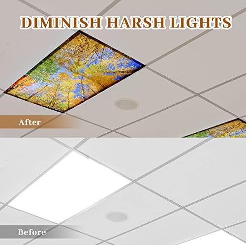 Image of Hortsun 4 Pack 4 x 2 Feet Fluorescent Light Covers, Magnetic Light Filters for Classroom Ceiling, Decorative Lights Shade for Office Home Hospital(Tree)