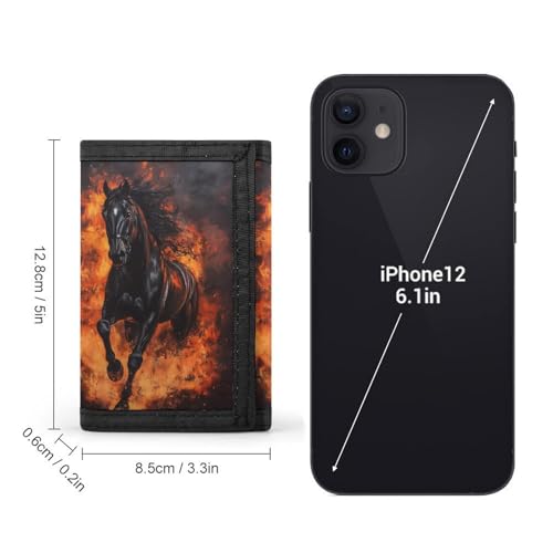Black Horse Galloping through Flames Trifold Wallets for Men Women Ultra Thin Card Holder Purse with Zip Coin Pocket2