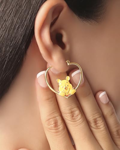Disney Piglet and Winnie the Pooh Hoop Earrings for Women Official License, 18k Gold Flash-Plated Winnie the Pooh Earrings3