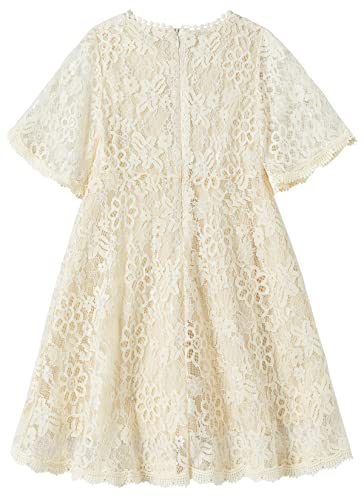 Niyage Girls Lace Dress Toddler Little Bell Half Sleeve Princess Party Flower Girl's Dresses Beige 120 #TOP1