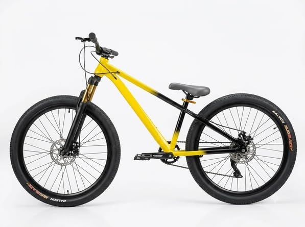 Image of Custom Build Yellow and Black MTB Stunt Cycle 14' Down Frame. Alloy Locking-Out Suspension Fork 1 /7 Speed Gear and Alloy 780mm Long Handle