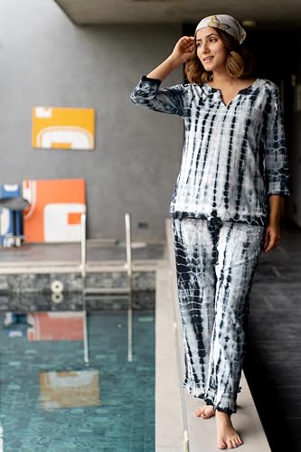Image of MIRCHI FASHION Women's Cotton Shibori Dyed Printed Co-Ord Set of Short Kurti & Plazzo Pant