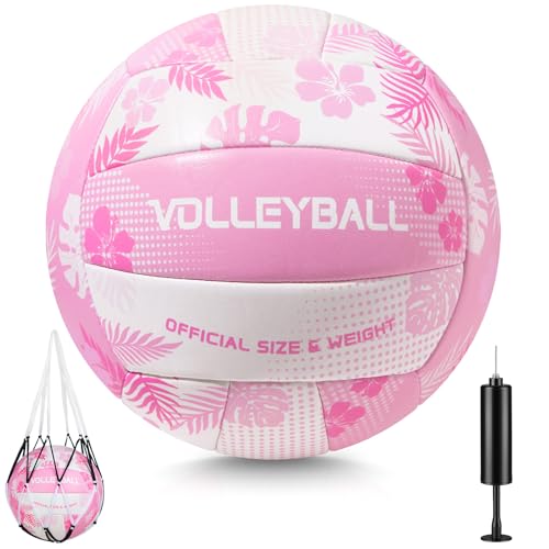 EllaSeek Soft Touch Volleyball Official Size 5 PU Leather Training Ball for Girls Beginners Kids Youth Printed Indoor Outdoor Practice Volleyball with Pump & Mesh Bag for School Gym & Backyard