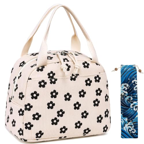 Bolsa de Almuerzo para Mujeres, Bolsa Termica Porta Alimentos, Herméticas para el Almuerzo para Niñas, Bonita Bolsa Térmica Portátil de Mano para la Escuela, Oficina, Picnic con Cubiertos Bolsa
