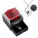 Preserved Rose with Love You Necklace in 100 Languages Gift Set Gifts for Mothers Day, Enchanted Real Rose Flower Gifts from Daughter, Gifts for mom
