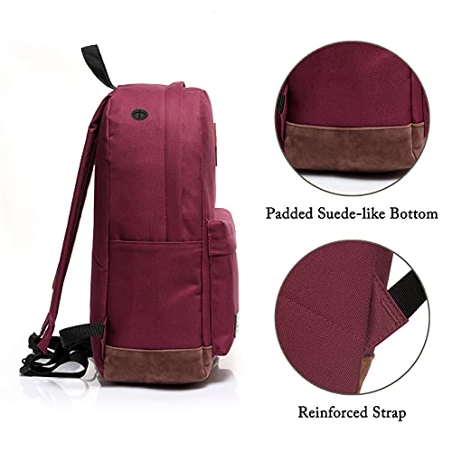 Vaschy Unisex Classic Lightweight Water-Resistant Campus School Backpack For Women Travel Backpack Burgundy Fits 15.6Inch Laptop #TOP7