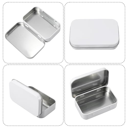 Image of 4 Pack 4 x 2.5 x 0.9In Tin Boxes Metal Hinged Container Lid White Iron Empty Rectangular Small Mini Storage Portable Organizer Containers for Tea Drawing Pin Candies Jewelry Crafts Supplies