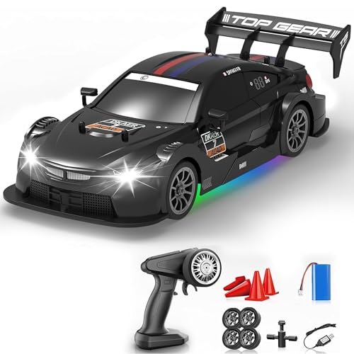 Image of Big Remote Control Car Black | 2.4G Rechargeable Remote Control Car with 100m Range | Smoke Effect, LED Lights & Music | High-Speed Drift Toy | Best Gift for Boys & Girls 2 3 4 5 6 7 8+ Years