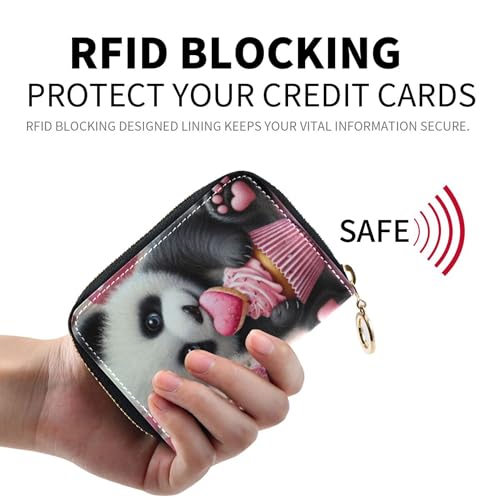 GAIGEO Credit Card Holder RFID Blocking Small Womens Wallets Leather Coin Change Purse with Zipper Cute Panda Valentine Love2