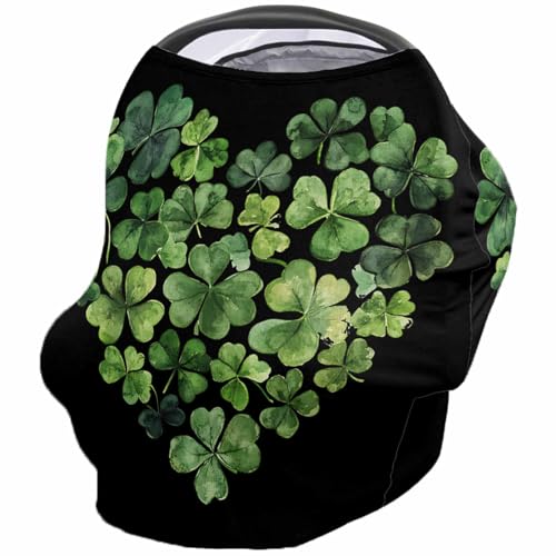 Nursing Cover for Breastfeeding Scarf, Green Shamrock Heart Shape St. Patrick's Black Baby Car Covers Super Soft Multi Use for Canopy Shopping Cart Cover Blanket Stroller Cover