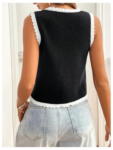 Image of GORGLITTER Women's Tie Front Cropped Sweater Vest Top Boho Holiday Outfits Sleeveless Color Clock Cardigan Dressy Casual Black and White Large