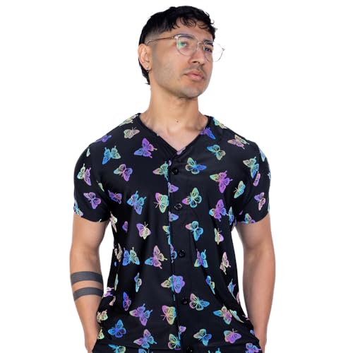 Blacklight Reactive Psychedelic Jersey, Vibrant Festival Wear Raves & Parties