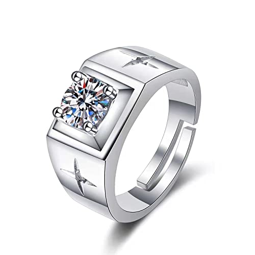 YAHOYA Suntuoso Anillo de aleación de Zinc para Hombres 1.0 Quilates Cristal Blanco Natural CZ Anillo Hombres Banda de Boda Joyería de Fiesta