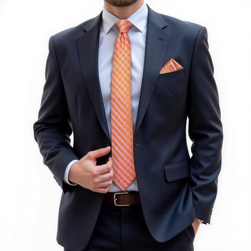 Image of DiBanGu Silk Zipper Ties for Men,Paisley Solid Plaid Pre-tied Tie and Pocket Square Cufflinks Set Formal Adjustable Necktie