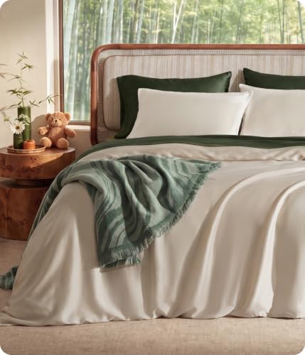 Bedsure PureWoven 100% Organic Bamboo Cooling Duvet Cover Set King Beige