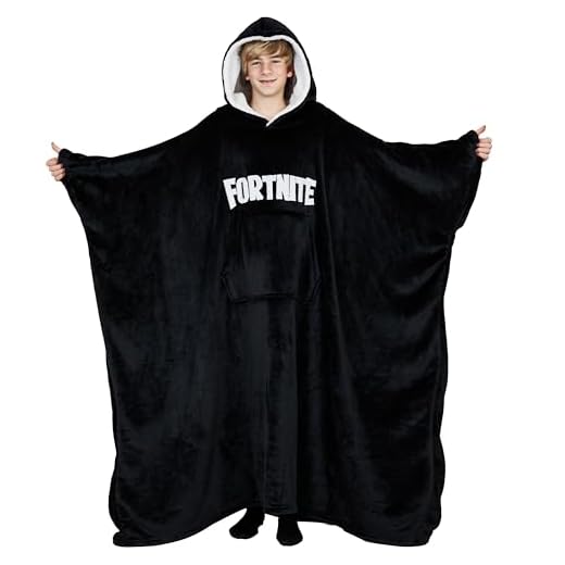 Fortnite Oversized Hoodie Decke zum Anziehen Pullover Jungen und Teenager 14+ Extra Lange Fleece Tragbare Kuscheldecke mit Ärmeln Gamer Geschenk (Schwarze Lange Teenager 14+)