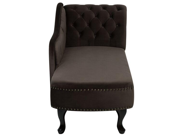 Image of Velvet Modern Chesterfield Chaise Lounge Couch 166 X 63 X 76 for Your Loving Space (Brown, Right Arm)