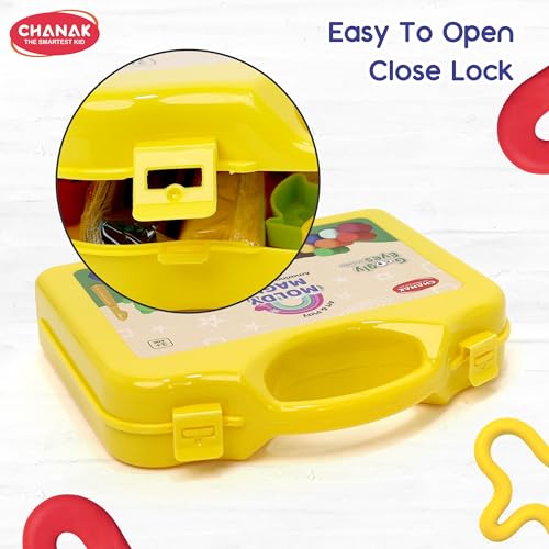 Image of Chanak Moldy Magic Creative Art & Craft Playdough with Foldable Suitcase, Air Dry Clay for Toddlers & Kids Age 3+, Includes 10 Colorful Dough 25gm Each & 13 Sculpting Tools, Non Toxic & Non Sticky