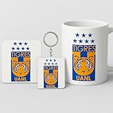 Tigres UANL Gift Set with Mug, Coaster and Keychain, Official Team Logo Merchandise, Blue and Gold
