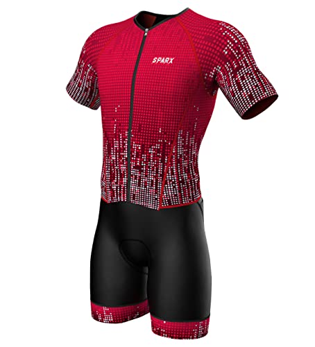 Sparx Mens Elite Aerosuit Triathlon Suit Mens Short Sleeve Tri Suit Skinsuit (Burgundy, 2XL)