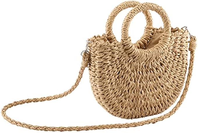 Ayliss Women Straw Handbag Mini Summer Beach Rattan Tote Bag Crossbody Shoulder Top Handle Handbag Handmade Purse Clutch Bag