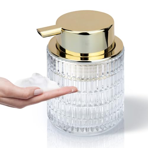 Insdawn 泡ソープディスペンサー 8.5オンス ガラスソープディスペンサー 詰め替え可能 バスルーム用 クリアソープディスペンサー キッチン用 大型ポンプ付き 1パック