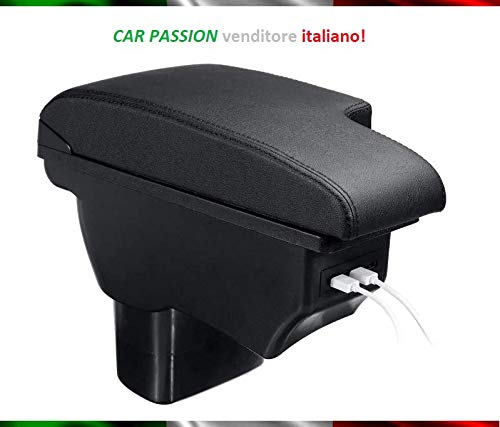 Bracciolo Auto Compatibile con Nissan JUKE Dal 2010 al 2019 Console Centrale USB In Pelle Nero Poggiabraccio Vano Portaoggetti