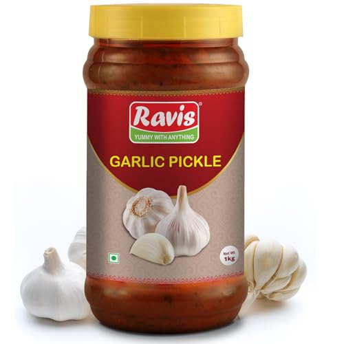 RAVIS Garlic Pickle 1Kg | Traditional Indian Lahsun Achar | Authentic Spicy Garlic Pickle | Homemade-Style Taste | Perfect with Rice, Roti, Paratha & Meals
