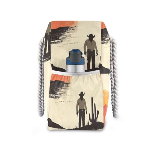 Western Cowboy Cactus Sunset Large Capacity Tote Bag Women with side pocketes Bag For Work with zippered pockets3