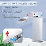kisimixer Moderne Robinet Salle de Bain Cascade, Design Elégant Robinet Lavabo, Mitigeur Cascade, Eau Chaude et Froide Disponible, Robinetterie Chromé G 3/8, Mitigeur Lavabo sans Tirette de Vidage