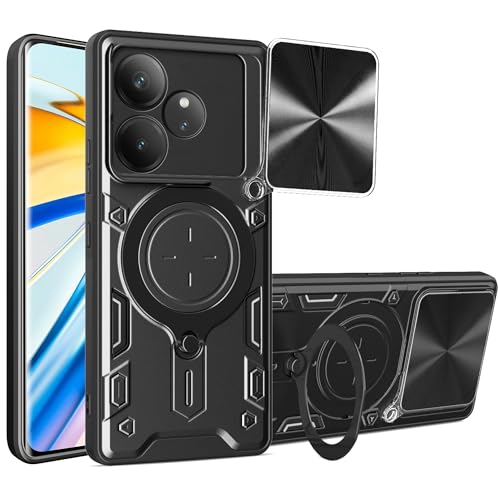 Lucyliy Compatible with Realme GT Neo6 5G Phone Case Cover [with Tempered Glass Screen Protector] Black