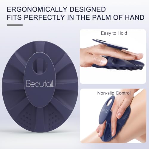 Image of Silicone Body Scrubber Shower Bath Wash Brush Gentle Exfoliating Scrub Cleansing Loofah for Women Men Baby Sensitive Skin, Easy to Clean, Lather Nicely, More Hygienic, 1 Pack, Blue