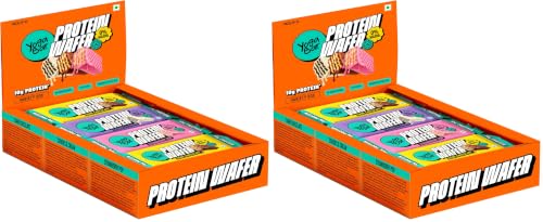 Image of Yogabar 10g Protein Wafer Bars Variety Pack | Strawberry Pop, Dark Chocolate & Cookies & Cream | Crunchy High Protein Bars | 0% Maida | Made with Goodness of Millets and Multigrain | 40g Each | Pack of 20