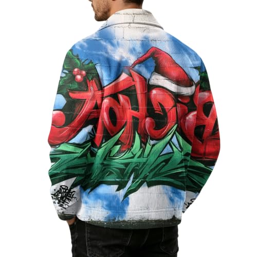 Fall Jacket for Men Christmas Print Streetwear Button Down Loose Coat - image 6