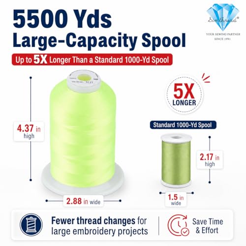 Image of Simthread 5000M 40WT Polyester Embroidery Thread, Neon Lemon S121 | 5000M 40WT polyester thread feeds smoothly for machine embroidery, monograms, logos, patches and quilting.