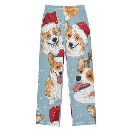 Corgi Dog Snow Boys Long Pants Soft Trousers Elastic Waist Kids Lounge Bottoms with Pockets S-XL