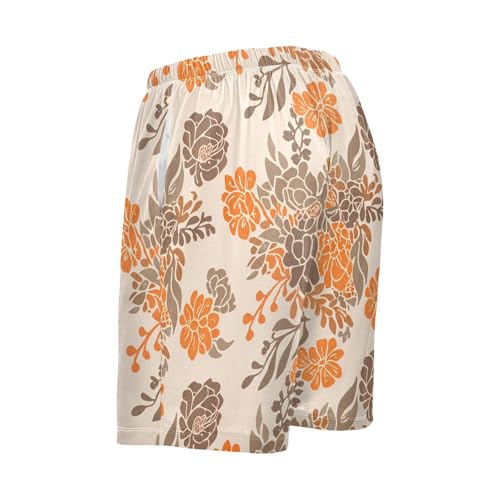 Orange Floral Blossom Pajama Shorts for Men Lounge Pants Lounge Pajama Bottoms Mens Casual Pajama Shorts with Pockets, S-XXL3