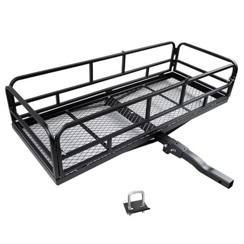 Image of fouwick 60 inch x 24 inch x 13 inch Hitch Cargo Carrier, 600 Lbs Heavy Duty Folding Luggage Rack for SUV & Truck, Steel Mesh Cargo Carrier Hitch Mount Fits 2 inch Receiver, Powder Coated Vehicle Cargo Basket