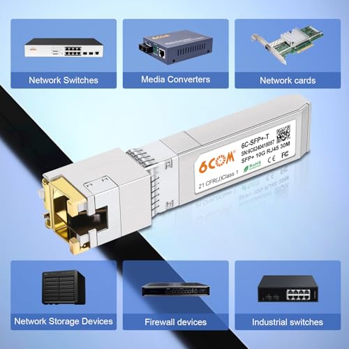 Image of 1.25G /2.5G /5G /10GBase-T SFP+ Transceiver, 10G SFP+ to RJ45 Copper Module, CAT.6a /7, up to 30 Meters, for Cisco SFP-10G-T-S, Ubiquiti uacc-cm-rj45-mg, D-Link, Supermicro, MikroTik S+RJ10 and More