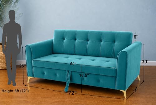 Image of Adorn India Premium Mystic - 3 Years Warranty - 3 Seater Sofa Cum Bed Velvet Suede Fabric - Aqua Blue