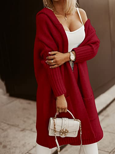Image of Aoysky Womens Long Cardigans Cable Knitted Open Front Oversized Hooded Outerwear Sweater Coat