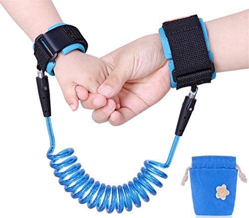 Emwel Anti Lost Wrist Link Belt, 2.5M/ 98Inch Baby Toddler Reins Safety Leash Wristband Walking Hand Belt Harness Security Elastic Wire Rope, Children Kids Travel Cares Safety Restraint (Blue)