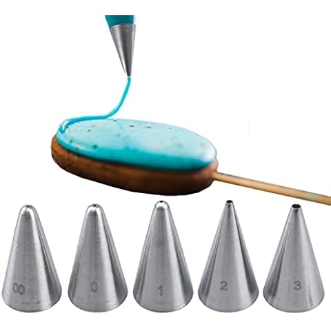 Tabiger Piping Nozzles Set, 5pcs Small Round Piping Tips Cream Writing Drawing Nozzles Plain Pastry Tubes Tiny Round Decorating Nozzles Detail Tips for Cakes Cupcakes Macaron Cookies Baking Supplies Cover