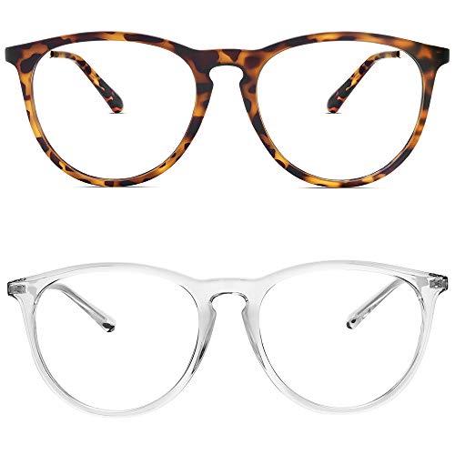 YAROCE Blue Light Glasses, 2-Pack Anti Glare UV Digital Eyestrain Round Computer Gaming Blue Light Blocking Glasses for Women/Men (Tortoise, Clear)